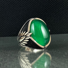 Anillo de plata maciza de piedra esmeralda 925, anillo de piedra preciosa esmeralda verde 