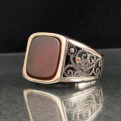 Red Agate Gemstone 925 Sterling Silver Men Ring