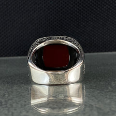 Red Agate Gemstone 925 Sterling Silver Men Ring