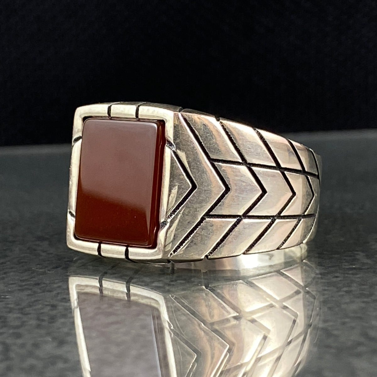 Square Red Agate Stone 925 Solid Silver Handmade Men Ring