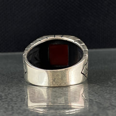 Square Red Agate Stone 925 Solid Silver Handmade Men Ring