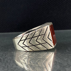 Square Red Agate Stone 925 Solid Silver Handmade Men Ring