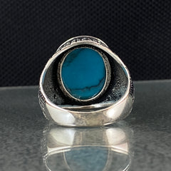 Oval Blue Turquoise Stone 925 Solid Silver Men Ring