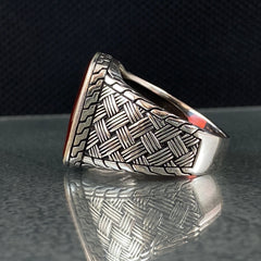 Red Agate Stone 925 Sterling Silver Handmade Men Ring