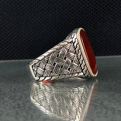 Red Agate Stone 925 Sterling Silver Handmade Men Ring