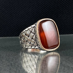 Red Agate Stone 925 Sterling Silver Handmade Men Ring