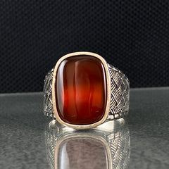 Red Agate Stone 925 Sterling Silver Handmade Men Ring