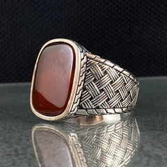 Red Agate Stone 925 Sterling Silver Handmade Men Ring