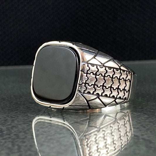 Black Onyx Stone 925 Sterling Silver Men Ring