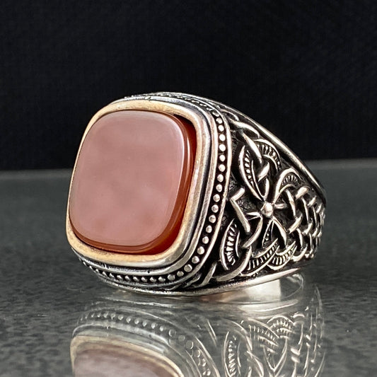 Red Agate Stone 925 Solid Silver Handmade Men Ring