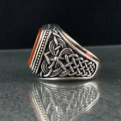 Red Agate Stone 925 Solid Silver Handmade Men Ring