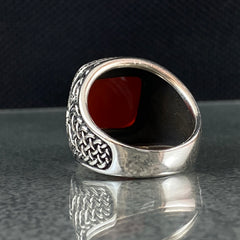 Red Agate Stone 925 Solid Silver Handmade Men Ring