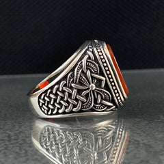 Red Agate Stone 925 Solid Silver Handmade Men Ring