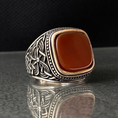 Red Agate Stone 925 Solid Silver Handmade Men Ring