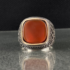 Red Agate Stone 925 Solid Silver Handmade Men Ring