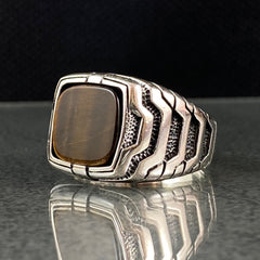 Brown Tiger Eye Gemstone 925 Sterling Silver Men Ring