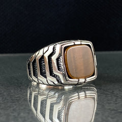 Brown Tiger Eye Gemstone 925 Sterling Silver Men Ring