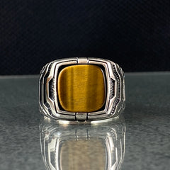 Brown Tiger Eye Gemstone 925 Sterling Silver Men Ring