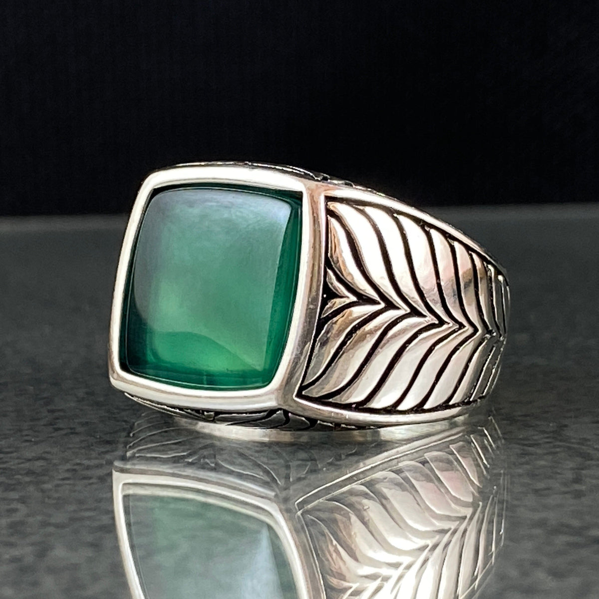 Green Agate Stone 925 Sterling Silver Handmade Ring