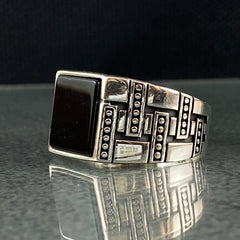 Square Onyx Black Stone 925 Sterling Silver Men Ring