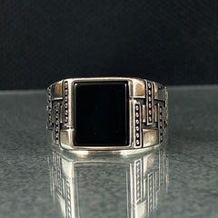 Square Onyx Black Stone 925 Sterling Silver Men Ring