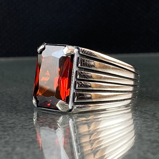 Ruby Stone 925 Sterling Silver Men Ring