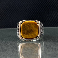 Brown Tiger Eye Stone 925 Sterling Silver Men Ring