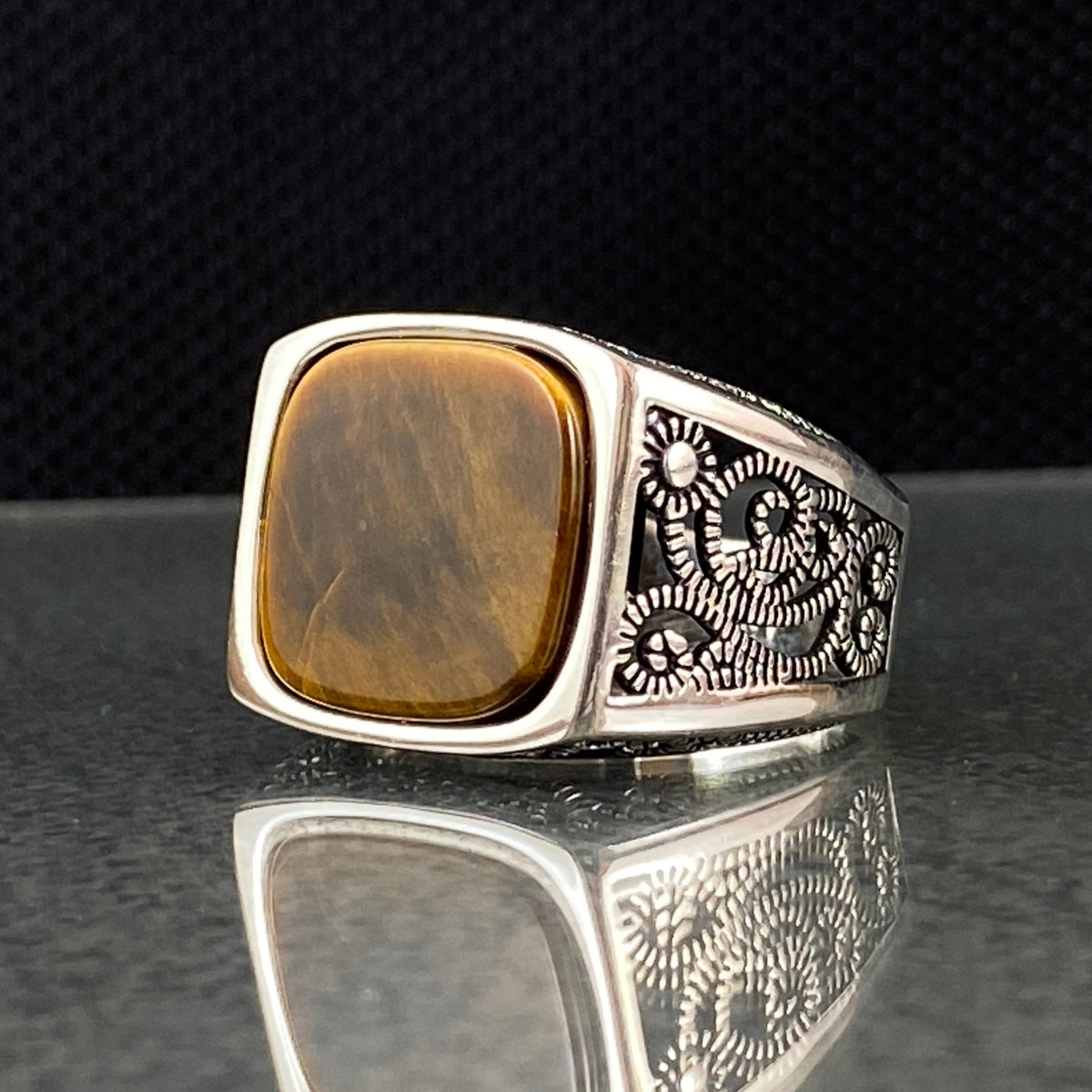 Brown Tiger Eye Stone 925 Sterling Silver Men Ring