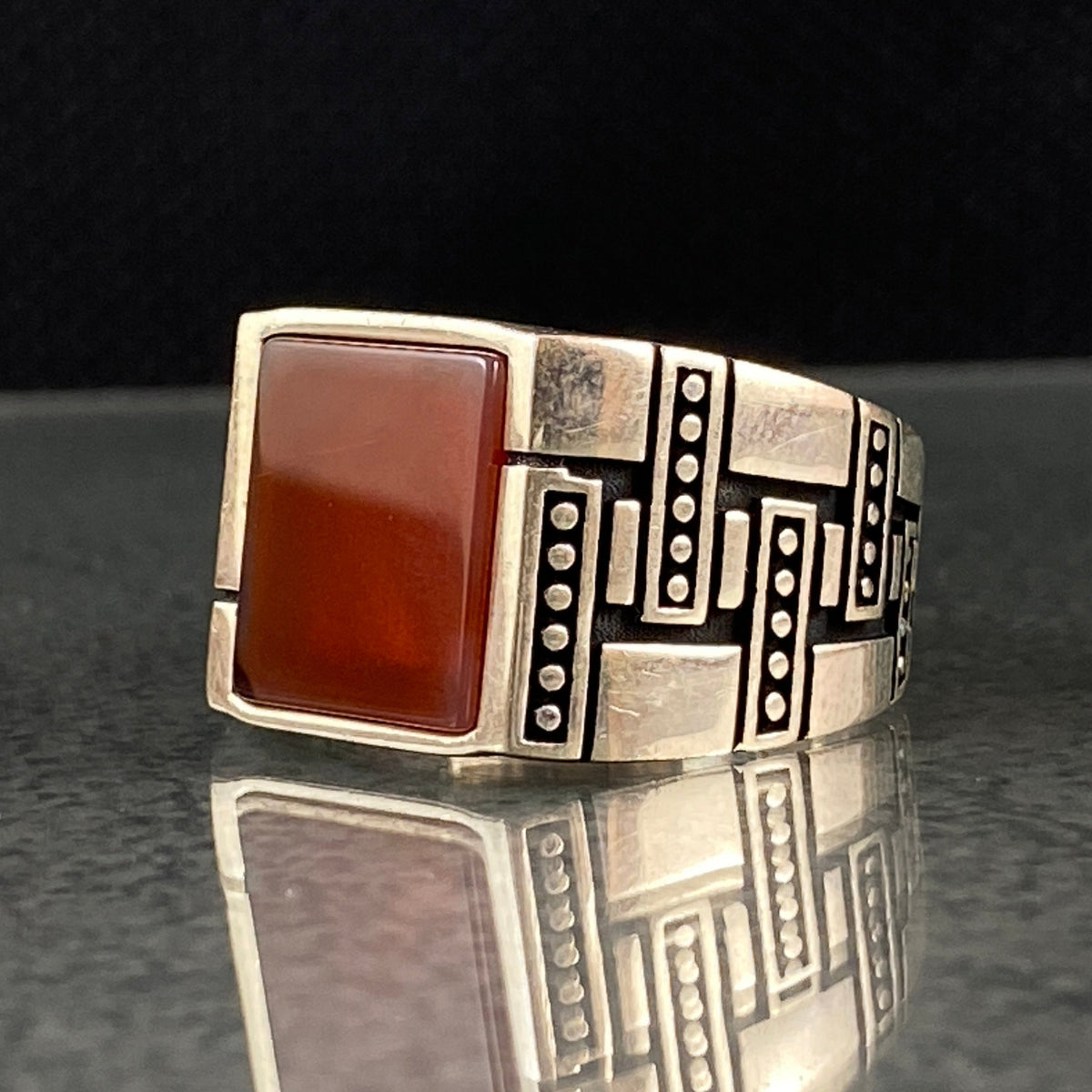 Square Red Agate Stone 925 Sterling Silver Ring