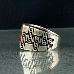 Square Red Agate Stone 925 Sterling Silver Ring