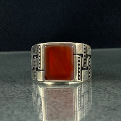 Square Red Agate Stone 925 Sterling Silver Ring