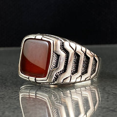 Red Agate Gemstone 925 Solid Silver Men Ring