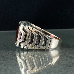 Red Agate Gemstone 925 Solid Silver Men Ring