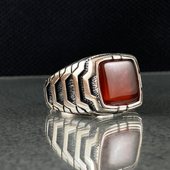 Red Agate Gemstone 925 Solid Silver Men Ring