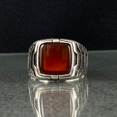 Red Agate Gemstone 925 Solid Silver Men Ring