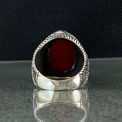 Eagle Head Red Stone 925 Sterling Silver Ring For Men