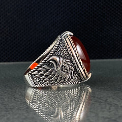 Eagle Head Red Stone 925 Sterling Silver Ring For Men