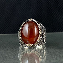 Eagle Head Red Stone 925 Sterling Silver Ring For Men