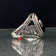 Oval Red Ruby Gemstone 925 Sterling Silver Men Ring