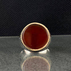 Round Agate Simple 925 Sterling Silver Handmade Ring