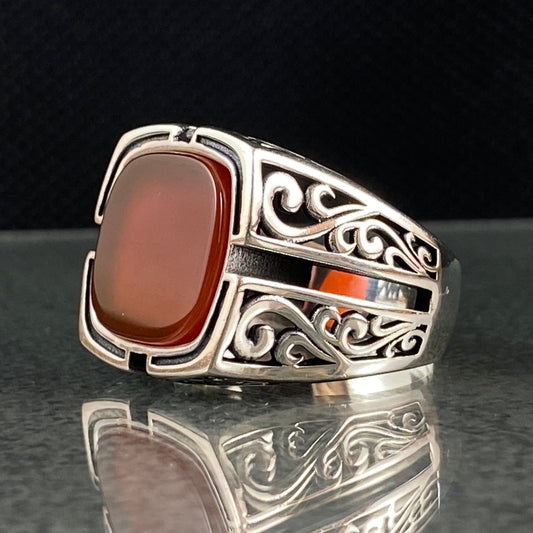 Red Agate Gemstone 925 Sterling Silver Handmade Ring