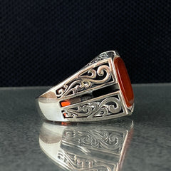 Red Agate Gemstone 925 Sterling Silver Handmade Ring