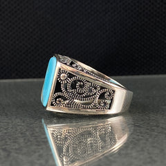 Blue Turquoise Stone 925 Solid Silver Handmade Ring