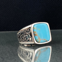 Blue Turquoise Stone 925 Solid Silver Handmade Ring