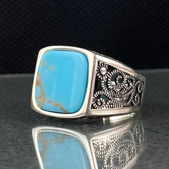 Blue Turquoise Stone 925 Solid Silver Handmade Ring