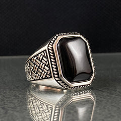 Black Onyx Stone 925 Sterling Silver Men Ring