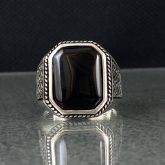 Black Onyx Stone 925 Sterling Silver Men Ring