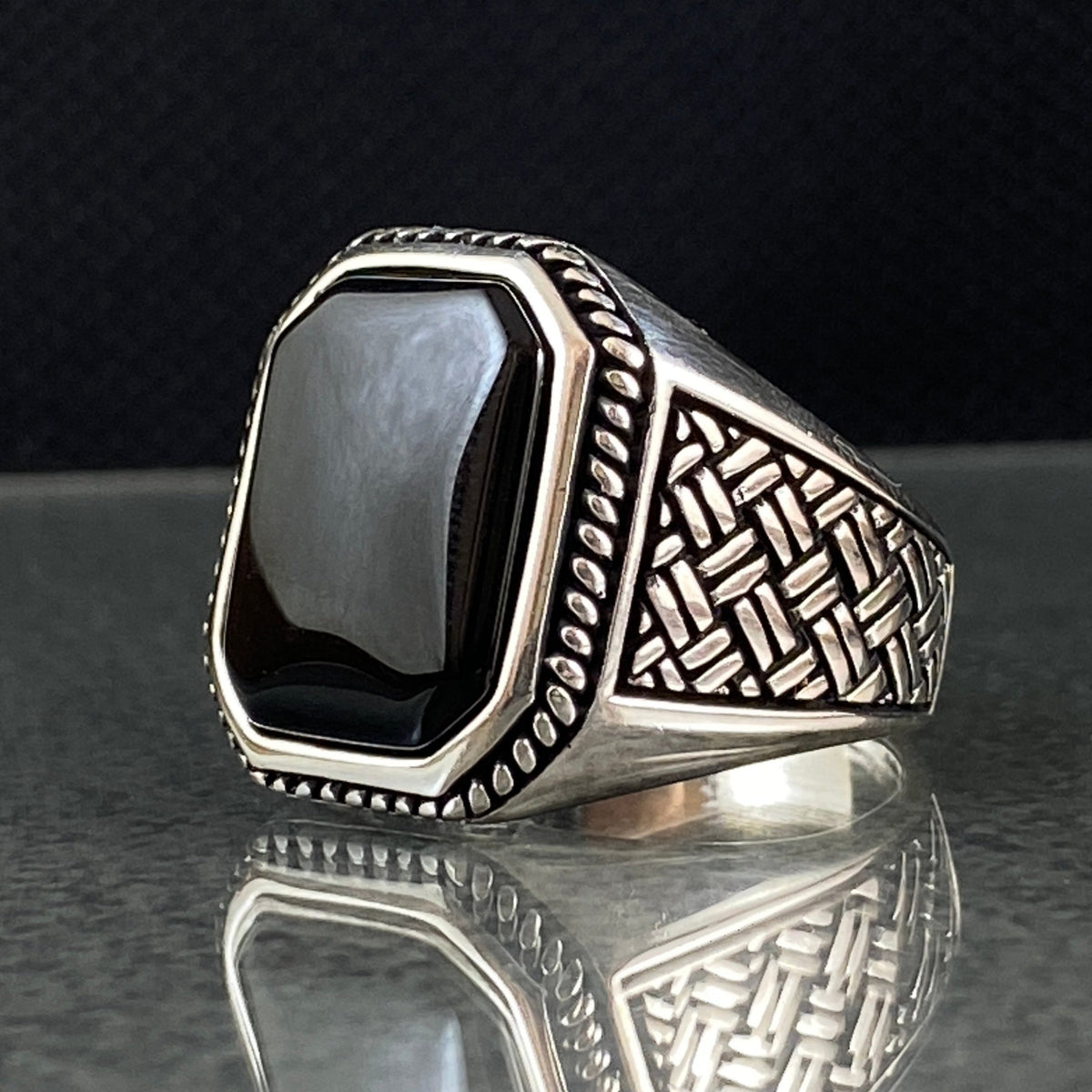 Black Onyx Stone 925 Sterling Silver Men Ring