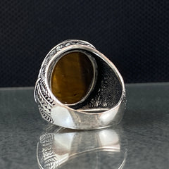 Oval Brown Tiger Eye Gemstone 925 Sterling Silver Ring