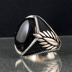 Oval Black Onyx Stone 925 Solid Silver Men Ring